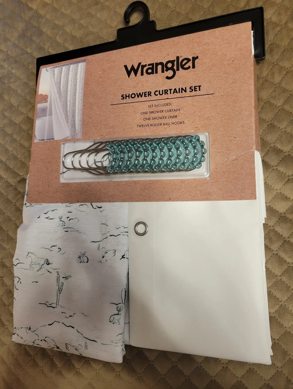 Wrangler Western Cowboy Shower Curtain Sketched Desert Green Horse‎ Cactus NEW